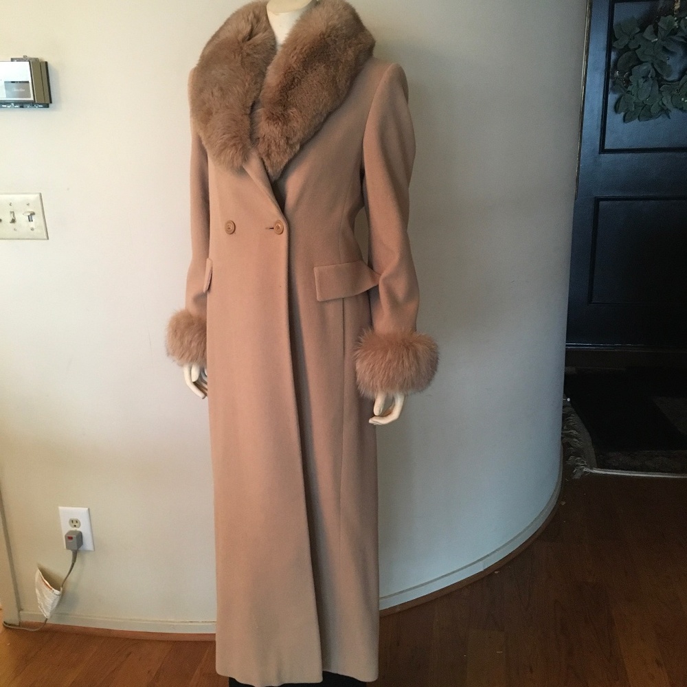 Beige mid calf wool coat